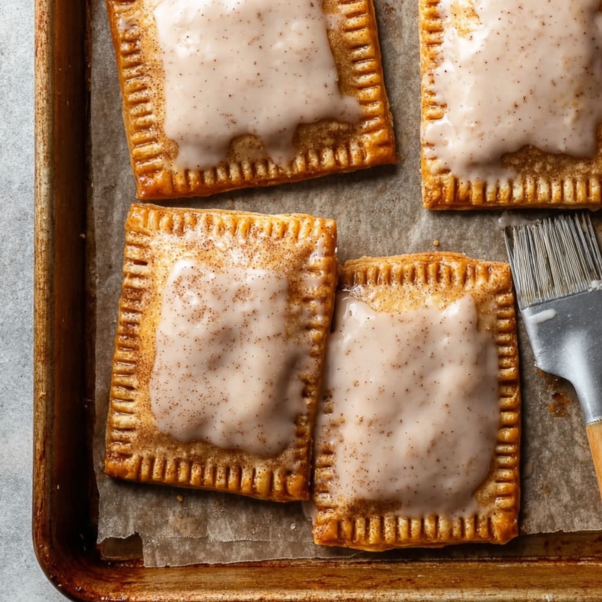 Brown Sugar Cinnamon Pop Tarts 11 Bowl of creamy cinnamon glaze being mixed for homemade brown sugar cinnamon pop tarts, ready to spread on baked pastry.