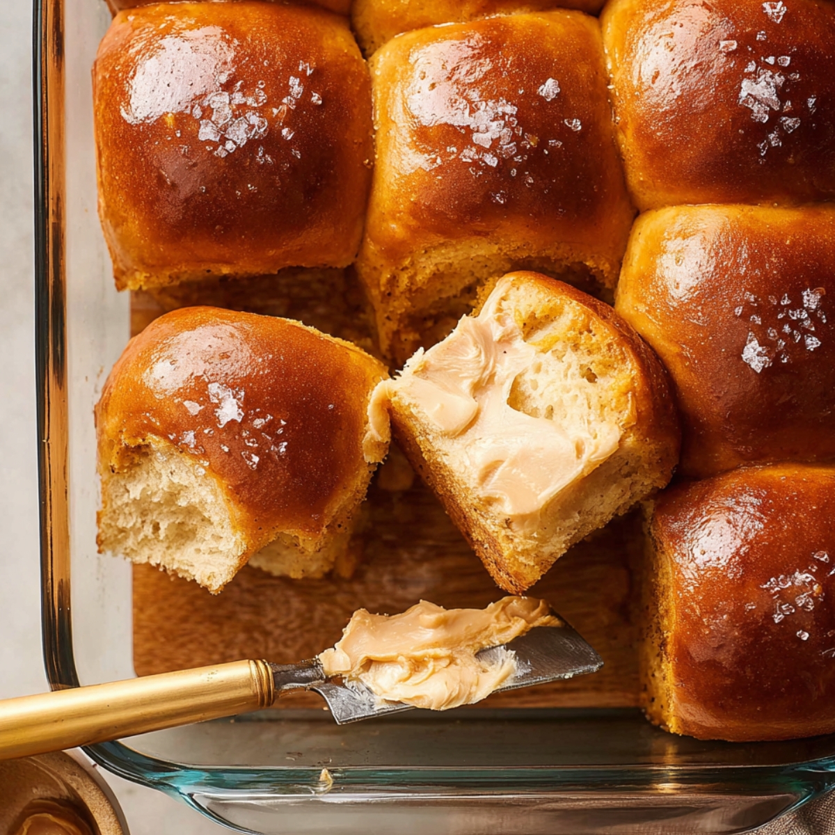 Golden baked Sweet Potato Rolls with cinnamon butter.