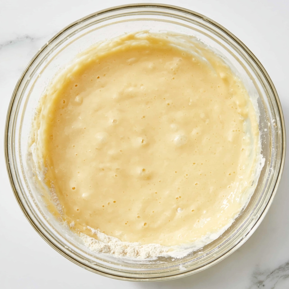The Best Chess Squares Recipe 11 Adding sugar to the ingredients while preparing homemade Chess Squares batter in a glass mixing bowl for an easy dessert recipe.