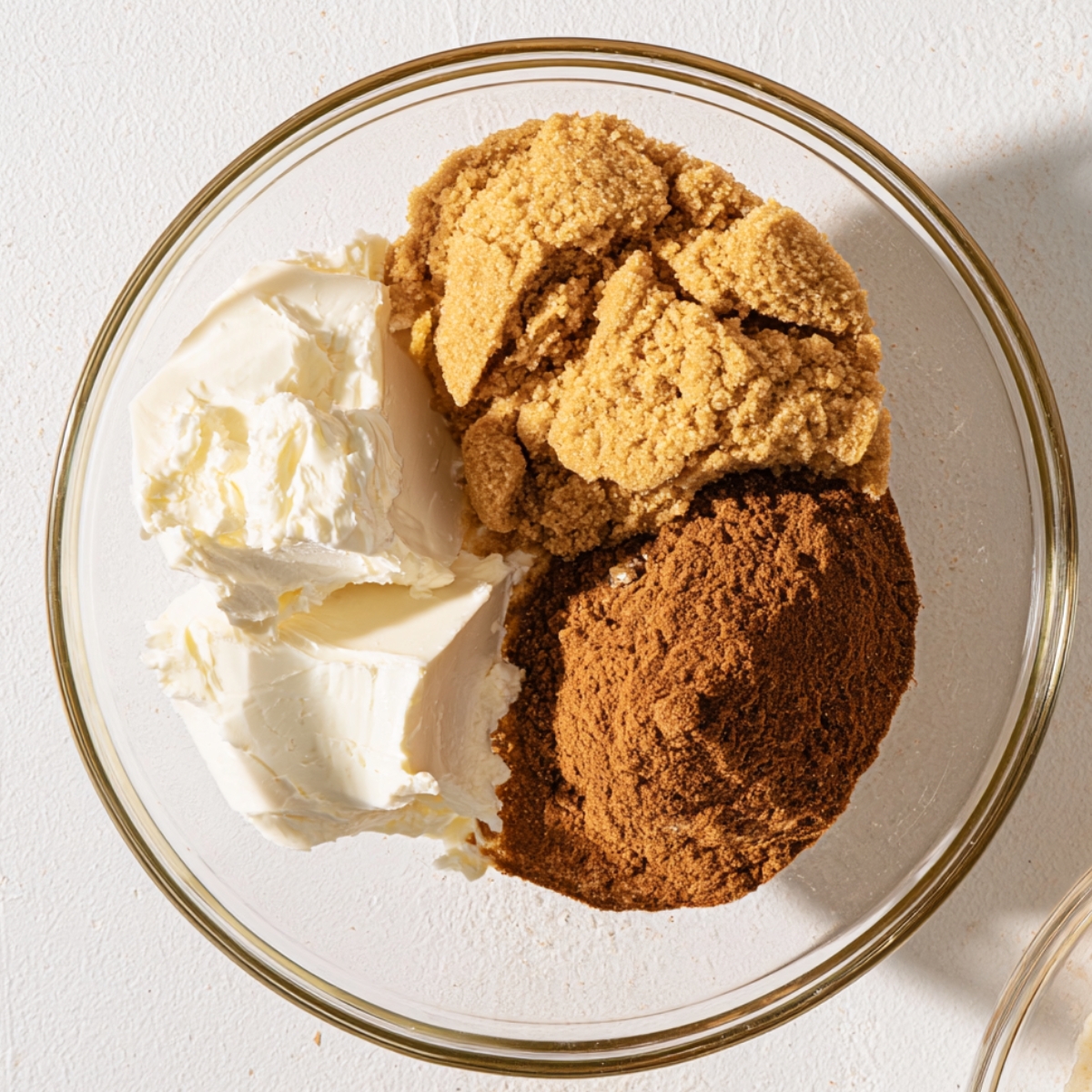 The Best Cinnamon Pie Recipe 10 Cream cheese, brown sugar, and ground cinnamon in a glass mixing bowl for homemade cinnamon pie filling.