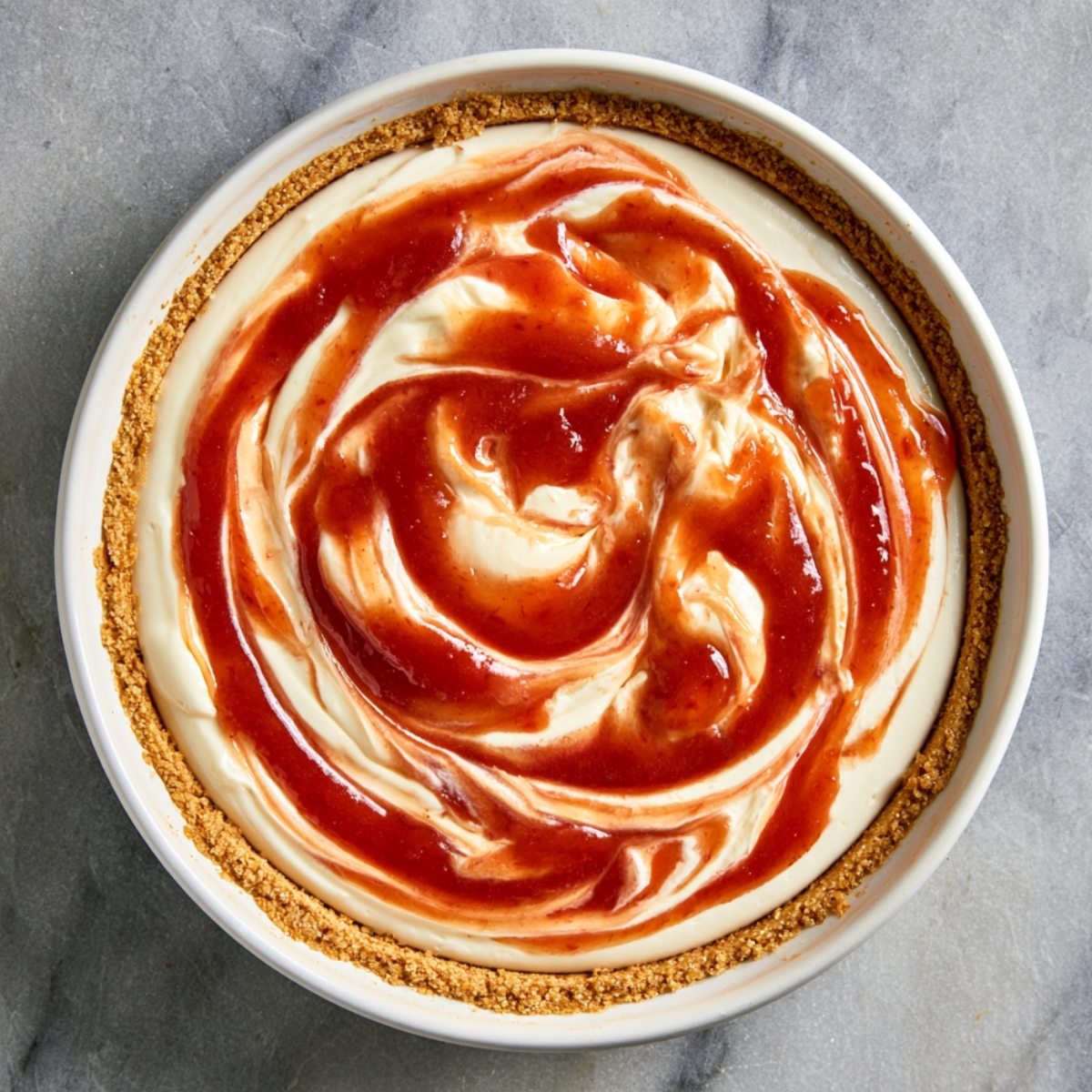 The Best Guava Cheesecake Recipe 11 Guava cheesecake filling with red guava swirl topping spread over a graham cracker crust